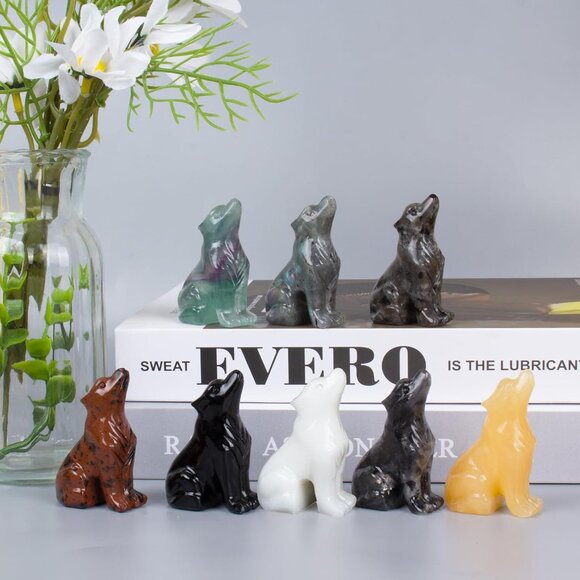 2.1 Inch Yellow Jade Wolf Healing Crystal Stone Energy Gemstone Statue For Home - Picture 4 of 6